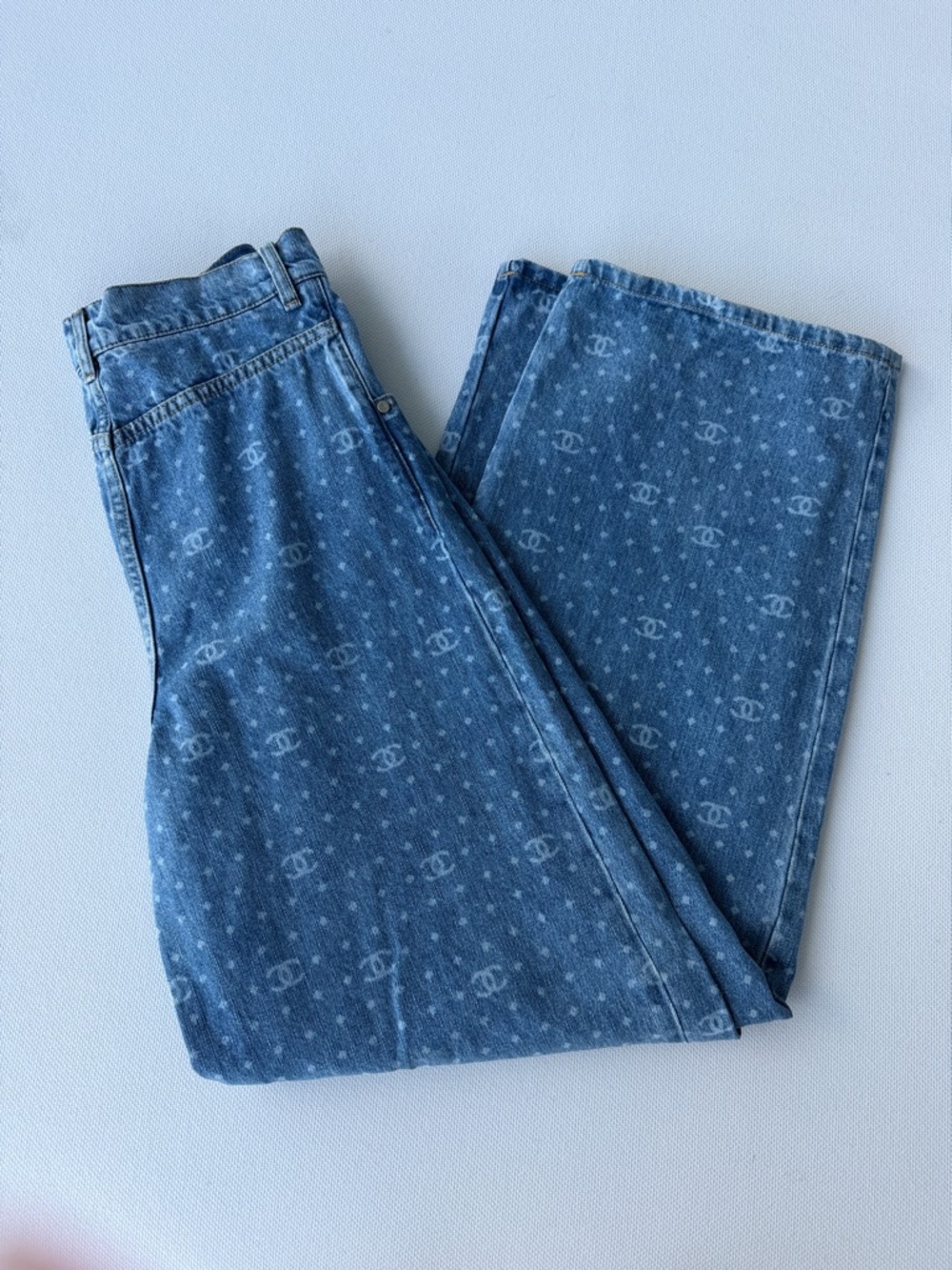 Blue Logo-Print Wide Leg Jeans - Picture 2 of 6